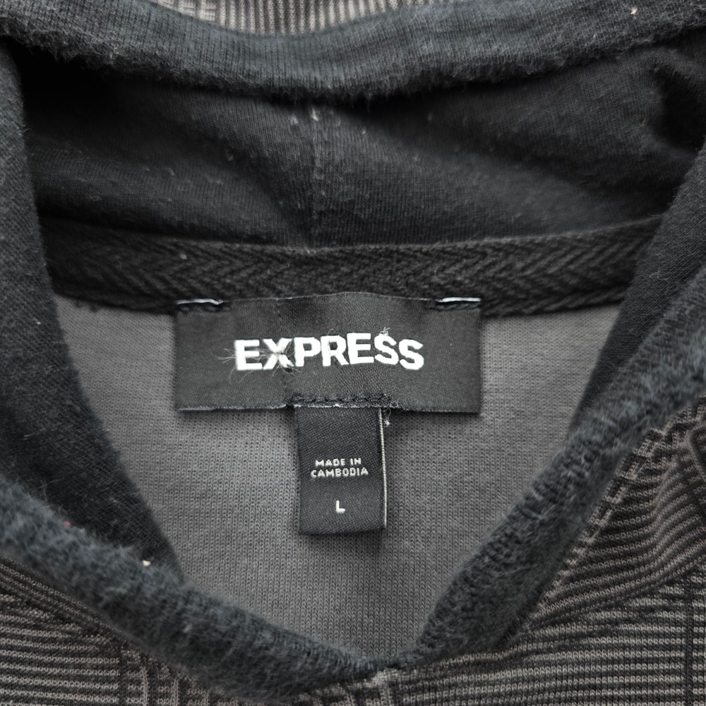 Express Hoodie Sweatshirt Mens Large Black Gray Pullover Long Sleeve Casual - Picture 9 of 11